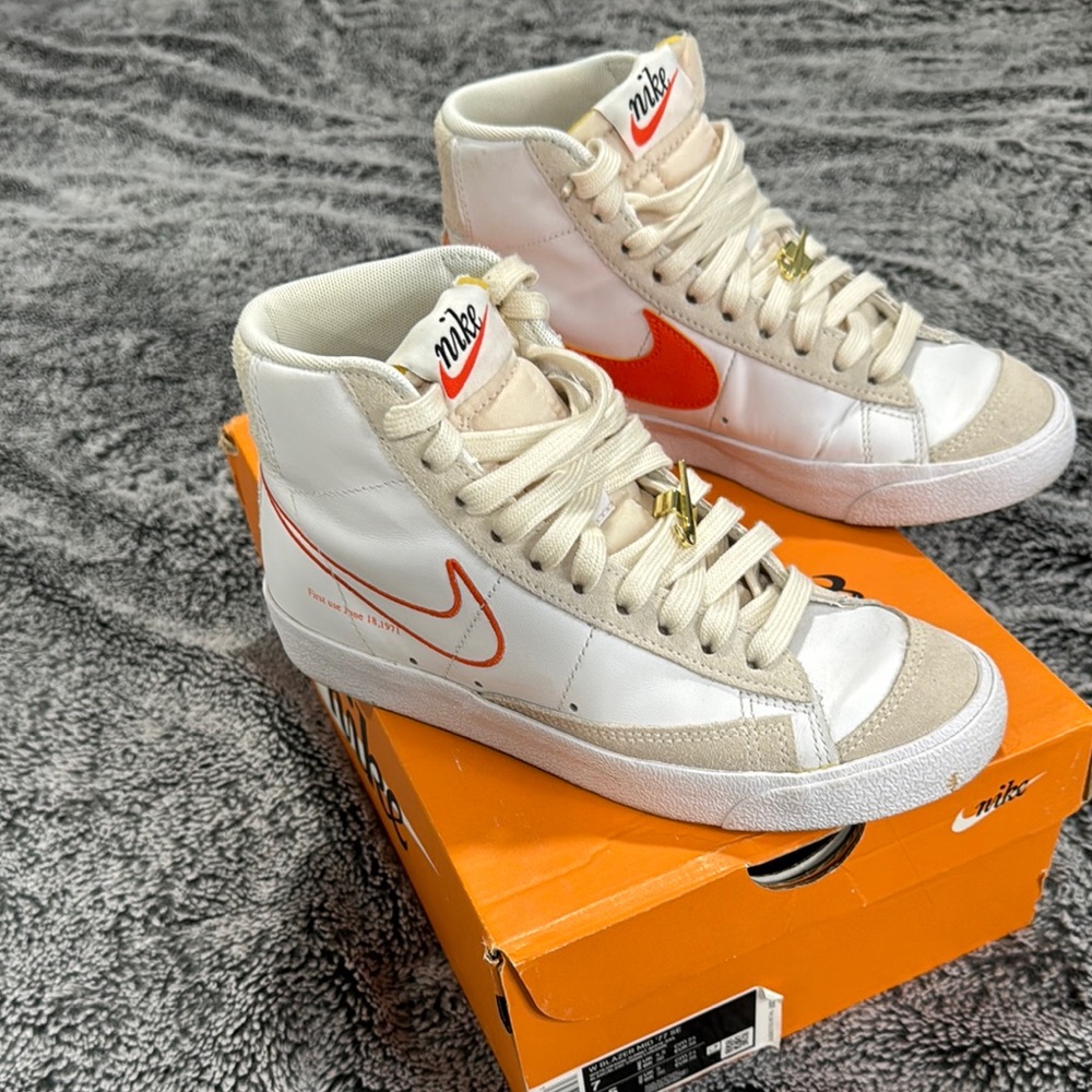Nike White and Orange High-Tops with Gold Accents
